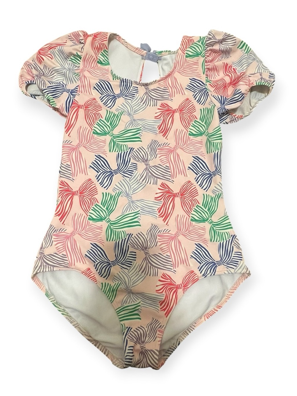 Girl's Bow Print Short Sleeve Swimsuit 11-12Y